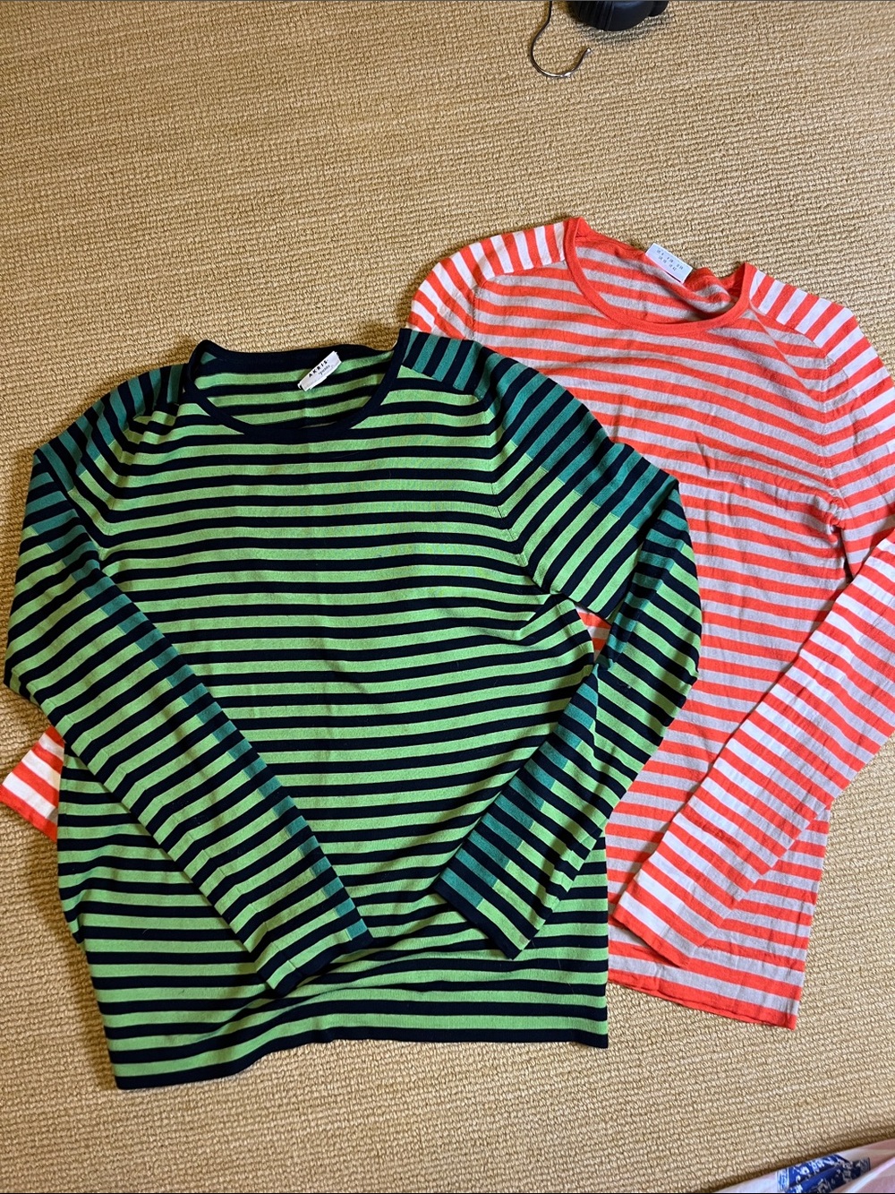 Akris bundle of  Striped Scoop Neck Long Sleeve Wool Shirt Orange(6) green (8?)